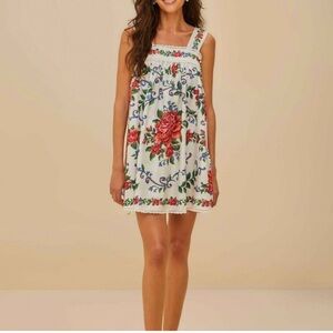 FARM Rio Floral Mini Dress - White and Red
